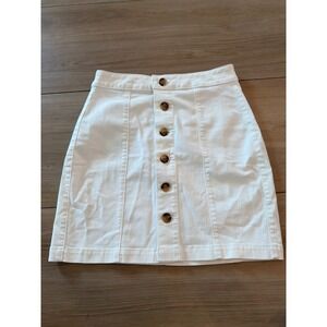 LOFT White Denim Button Front Mini Skirt Size 2 NWT High Waisted Cotton Blend